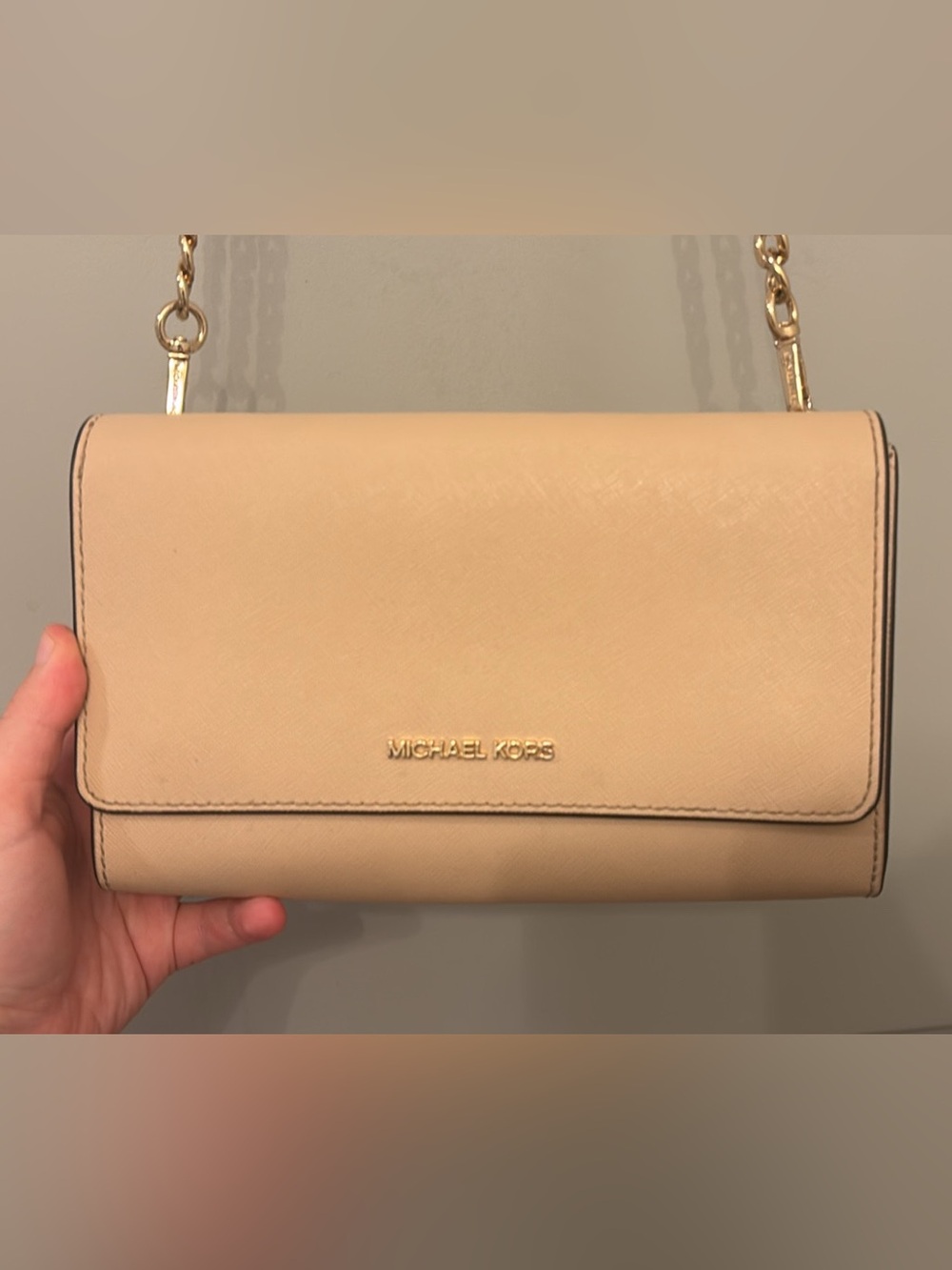 Michael Kors Neutral Crossbody with Rose Gold Chain/adjustable strap